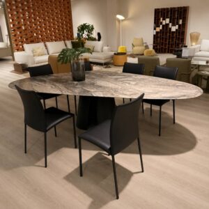 DRAENERT Nobile Soft 2076-X zwart lederen eetkamerstoelen set van 6 rond design eettafel – toonzaalmodel Sint-Gillis-Waas – Verberckmoes