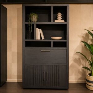 Henders & Hazel Pavie bergkast van 100 cm in Castle Black met open niches en gesloten opbergruimte – toonzaalmodel Sint-Gillis-Waas