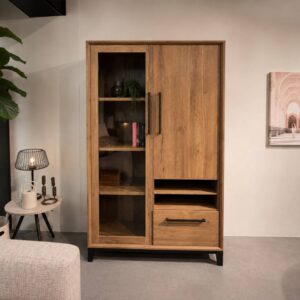 Maxfurn Dayton combikast in Lamulux Barley met glazen deur, gesloten deur en lade – toonzaalmodel Sint-Gillis-Waas