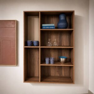 Meubar Bronze open boekenrek in Brushed Walnut als toonzaalmodel bij Meubelen Verberckmoes Sint-Gillis-Waas