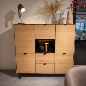 XOOON Elements dressette van 150 cm in natural eikenfineer met vijf deuren, twee laden en verlichte niche – toonzaalmodel Sint-Gillis-Waas