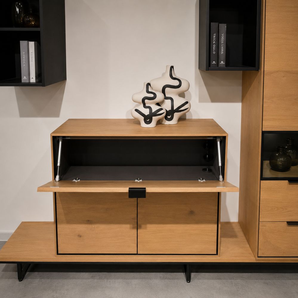 XOOON Elements opbergbox met geopende neerklapbare klepdeur – toonzaalmodel Sint-Gillis-Waas